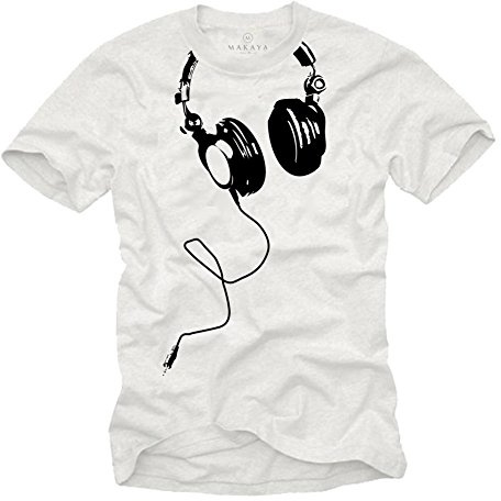 MAKAYA Cooles T-Shirt mit Kopfhörer für Herren In Weiß Größe S-XXXL