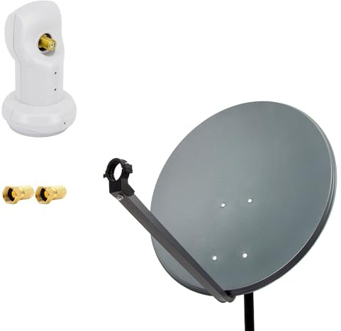 PremiumX Satelliten-Komplettanlage 60cm Satellitenschüssel SAT Antenne Anthrazit Satellitenantenne Single LNB 2X F-Stecker
