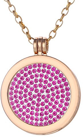 Morella Halskette Damen Gold 70 cm Edelstahl mit Amulett und Coin 33 mm in Schmuckbeutel Glitzersteine pink