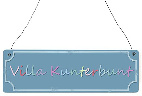 Interluxe Shabby Vintage Schild Türschild Villa KUNTERBUNT Geschenk Familie Eingang