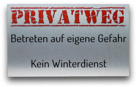 Warnschild Privatweg kein Winterdienst aus gebürstetem Aluminium (Verbund)