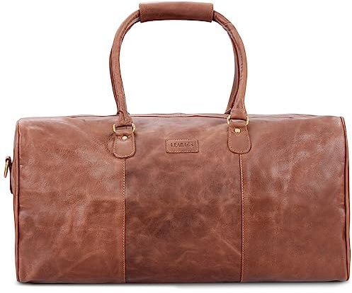 LEABAGS Leder Weekender Damen & Herren I Echtleder Premium Reisetasche I 40 l Sporttasche I Duffle Travel Gym Bag I Sporttasche I Trainingstasche I Tasche Flugzeug I groß I Vintage Cognac