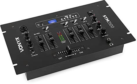 Vonyx STM2500 5-Channel DJ Mixer with Bluetooth, USB MP3 Player, Audio Mixer Featuring Microphone Inputs, Phono & Line Switch, Crossfader for Live Performances and Studio Use