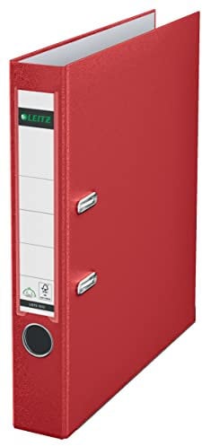 Leitz Qualitäts-Ordner 180° Plastik, das Original, DIN A4 Aktenordner 5 cm schmal, 90% Recycling-Karton, 30% Pre-Consumer Recycling-Kunststoff, Mit 180° Mechanik, 350 Blatt Kapazität, Rot, 10155025