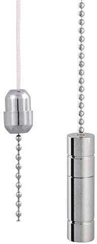ElekTek Light Pull Chain Cord Chrome Ringed Cylinder 50x14mm with 80cm Chain