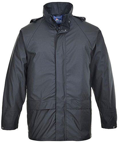 Portwest S450 Sealtex Classic Jacket Long Sleeve Waterproof Concealed Stud | Navy, Large, EN 343 Class 4:1, UPF 50+, Generous Fit, PU Coated Fabric, Double Storm Flap, Pack Away Hood, Secure Storage
