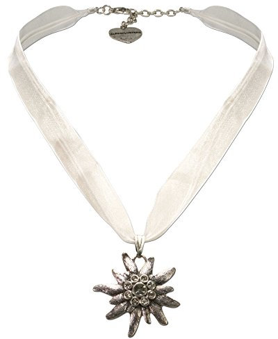 Alpenflüstern Organza-Trachtenkette Strass-Edelweiß - Damen-Trachtenschmuck Dirndlkette weiß DHK079