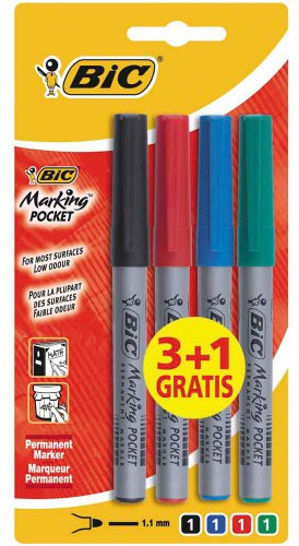 BIC Marking Pocket 1445 Permanentmarker, 4 Stück 4 Blister sortiert