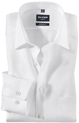 OLYMP Herren Oberhemd Langarm Luxor,Natté,modern fit,New Kent,Weiss 00,39