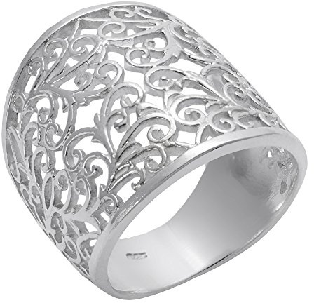 Silverly Filigraner Statement-Ring aus Sterlingsilber mit Floralem Rankenmotiv für Damen | Breites Ehering mit Spiralförmiger Durchbrechung | von der Natur Inspirierter 925er Silberring