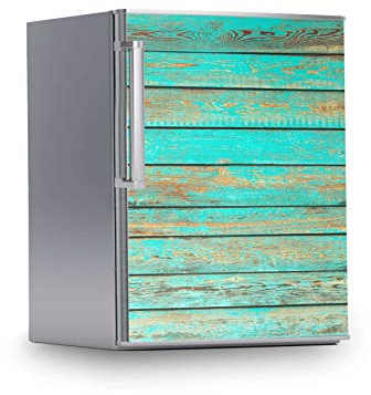 Kühlschrank Aufkleber I Dekoration für Kühlschranktür - Sticker Folie selbstklebend I Deko Küche - Design: Wooden Aqua