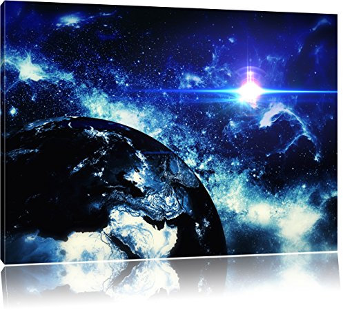 Pixxprint die Erde von Oben bei Nacht, Größe: 80x60cm, Leinwandbild, fertig gespannt, Wandbild, Dekoration, Kunstdruck, kein Poster