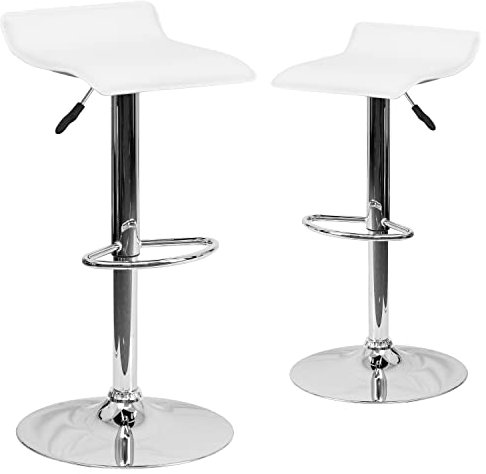 Flash Meuble Contemporain en Vinyle Noir Hauteur réglable de Bar avec Base chromée, Bois Dur Microfibre, Blanc, Lot de 2