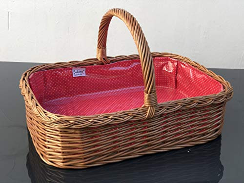 Bukora Vassoio in Vimini con Fodera Rossa con Puntini