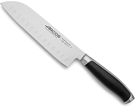 Arcos Santokumesser mit 190 mm Klinge - Geschmiedeter Nitrum Edelstahl, Ergonomischer Griff aus Polyoxymethylen - Ideal für Elegantes und Langlebiges Schneiden - Schwarz, Serie Kyoto