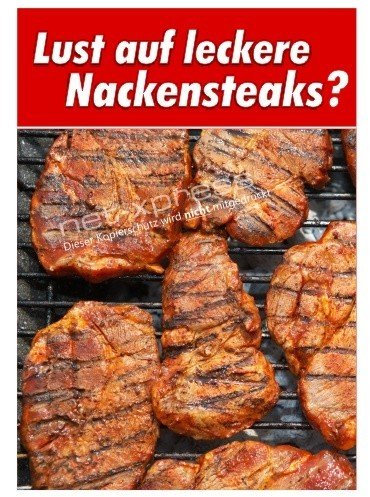 Fleischerei-Werbeplakat Lust auf Nackensteaks DIN A1, Plakat Metzgerei