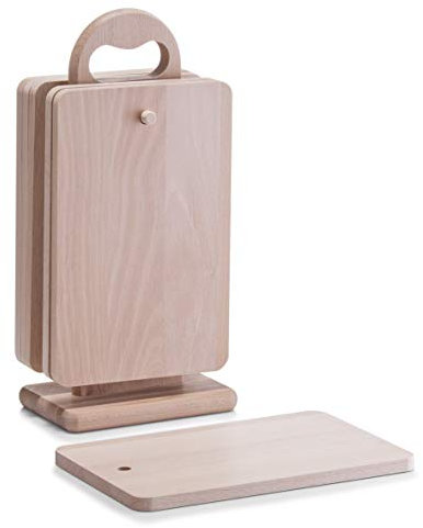 Zeller 22375 Brettchenständer, 7-tlg., Buche, ca. 15 x 9 x 31 cm, Frühstücksbrettchen - Set, Buchenholz, Frühstücksbretter Schneidebretter Holzbretter mit Ständer