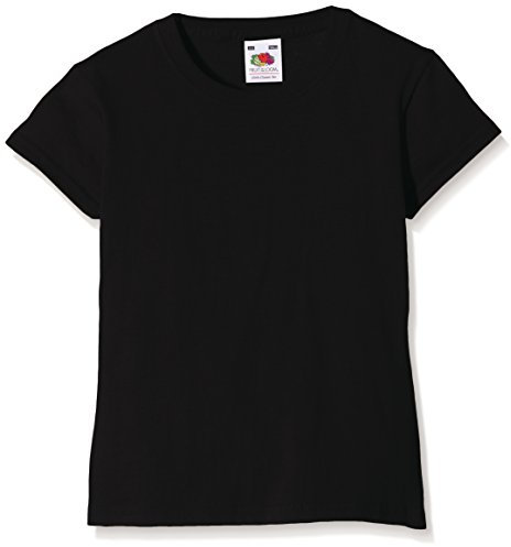 Fruit of the Loom Girl's Valueweight T Shirt, Black, 12-13 Years UK