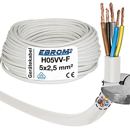 Cooker Connection Cable H05VV-F 5G 2.5 mm² – 5 x 2.5 mm² – White – Available in Lengths: 5 Metres, 10 Metres or 15 m