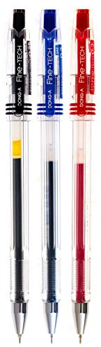 DONG-A Fine-Tech, 0.3mm, Gel Ink Roller Ball Pens, Black/Blue/Red (Pack of 3)