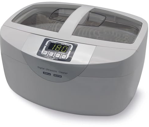 Perel Nettoyeur ultrasons, bain a ultrason, nettoyant lunettes ultrason, nettoyeur bijoux, bac ultrason avec minuterie et cinq cycles réglables, 2.6 L, 170 W, blanc