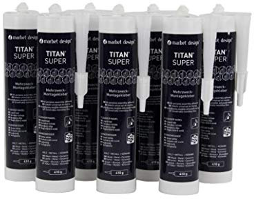MARBET DESIGN Montagekleber extra stark Titan Super für Sockelleisten, Holz, Metall, XPS, Zierleisten (7 Kartuschen Titan Super) Kunststoff PVC Universalkleber
