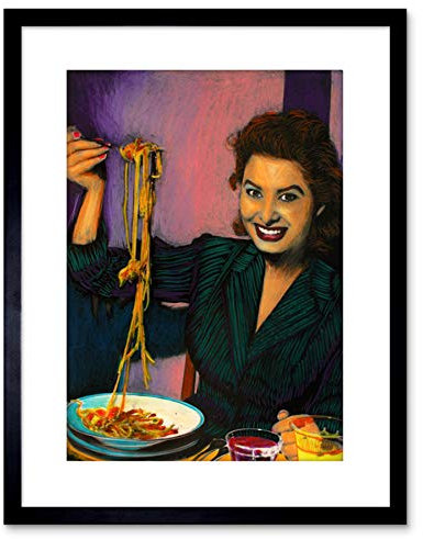 Wee Blue Coo 9x7 '' SOPHIA LOREN MOVIE ACTRESS EATING SPAGHETTI FRAMED ART PRINT F97X724
