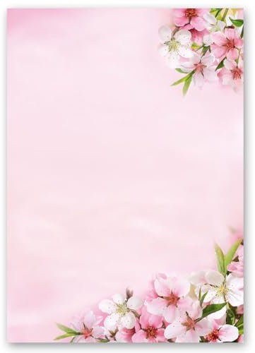 20 Blatt Briefpapier PFIRSICHBLÜTEN - DIN A4 (210x297 mm), 90 g/m² - Geburtstag
