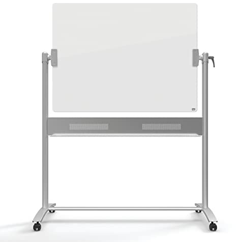 Nobo Diamond Mobile Glastafel, Doppelseitig und Horizontal Drehbar, Magnetisch, 1200 x 900 mm, Inkl. Marker und Extra-starken Magneten , Weiß, 1903943