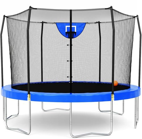 Skywalker Jump N' Dunk 12 Ft Round Trampoline with Hoop, Blue