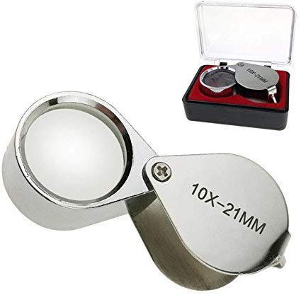 Aiernuo Lupe mit 10-facher Vergrößerung für Juweliere, Metallgehäuse, silberfarben (10 x 21 mm)