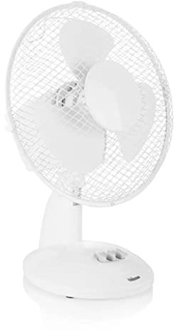 Tristar VE-5923 Ventilador de mesa, 23 centímetros de diámetro, 2 ajustes de velocidad, oscilante, ángulo ajustable 25°, asa para transporte, protección contra sobrecalentamiento, 30 W, blanco