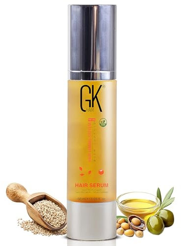GK HAIR Global Keratin Sérum capillaire antifrisottis à l'huile d'argan 100% biologique 50ml Lissage renforçant et Protection contre la chaleur Shine Frizz Control Dry Damage Hair Repair