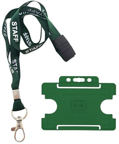 Customcard Ltd Staff Lanyard Green and Single-Sided ID Badge Holder - Single Safety Break & Metal Clip -Ideal for School, Office, Events - Secure Lanyard Staff Badge Holder with Card Slot (Pack of 10)