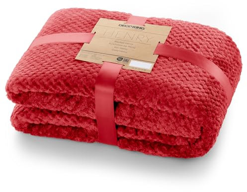 DecoKing Kuscheldecke 170x210 cm rot Decke Microfaser Wohndecke Tagesdecke Fleece weich sanft kuschelig skandinavischer Stil Henry