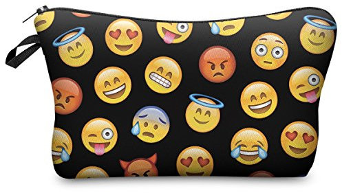 Ferocity Federmäppchen Kosmetiktasche Federtasche Stiftemappe Make Up Täschchen Full Print All Over Bag Schwarz Emoji Black [009]