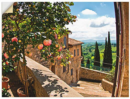 ARTland Wanddeko Wandtattoo selbstklebende Vinylfolie 80x60 cm Fensterblick Toskana Landschaft Garten Rosen Balkon Natur T4QS