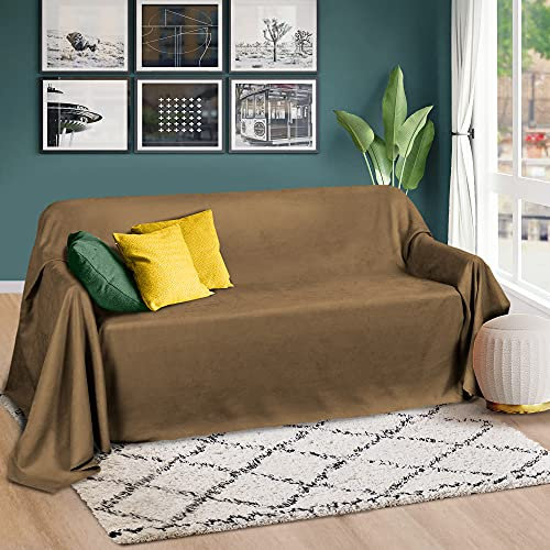 Beautissu Tagesdecke 210x280 cm Überwurfdecken für Sofa Romantica Wildleder-Optik Überwurf Bettabdeckung Tagesdecken Bettüberwurf & Sofaüberwurf Decke Sofa Überwurfdecke Bett Tagesdecke Braun Hell