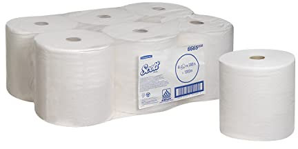 Scott Performance Handtücher 6665 – 200 m langes, weißes, 1-lagiges Tuch pro Rolle (Ein Karton enthält 6 Rollen)