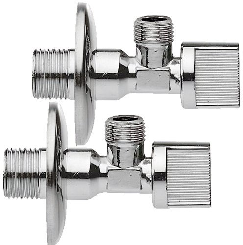 Kugelventil 1/2 x 3/8 Zoll 2er Set – Eckventile aus Messing verchromt, Wandanschlussventil für Waschbecken & WC, langlebig, tropfsicher, mit Rosetten