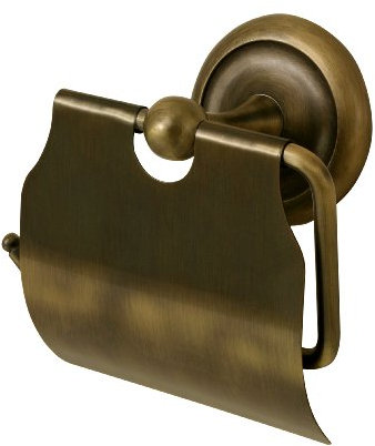 Bisk 00403 Deco Toilet Roll Holder with Cover in Antique Brass, 11.5 x 8.5 x 13.5 cm