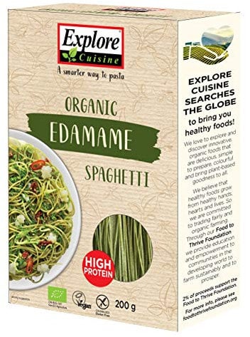 Explore Cuisine Organic Edamame Spaghetti Pasta, Delicious Low Carb, Plant-based Vegan, High in Protein, High in Fibre, Gluten Free, Easy to Cook
