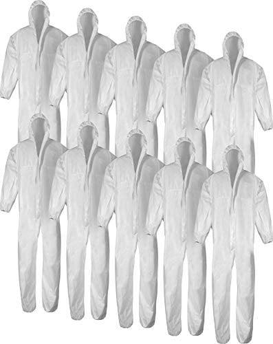 normani 1-10 Stück Einweg Schutzanzug Overall aus Polypropylen mit Kapuze und Reißverschluss [Gr. M-XXXL] Farbe 10 Stück Größe XXL