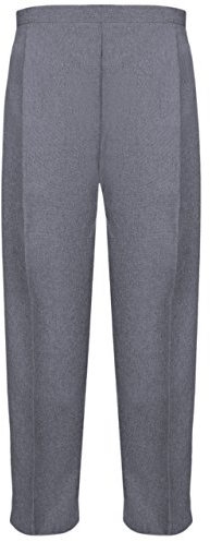 Ladies Half Elasticated Trouser Womens Stretch Waist Casual Office Work Formal Trousers Pants with Pockets Plus Big Size(Grey,UK 14/25 Inch Inside Leg)