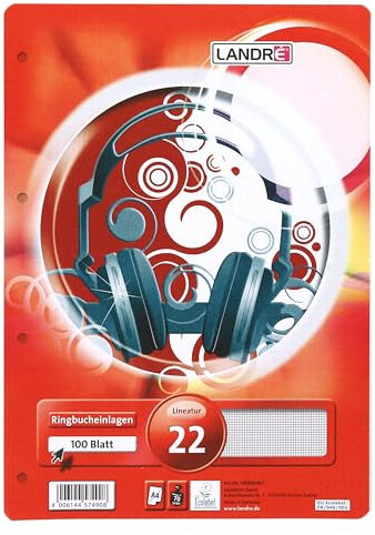 Landré Ringbucheinlagen A4 kariert, 100 Blatt, 70 g/m² Papier, runde Ecken, gelocht