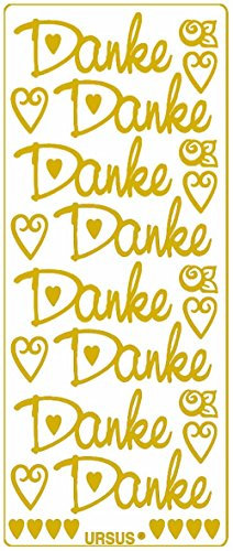 Ursus 59300076 - Kreativ Sticker, Danke groß, gold, 5 Blatt, selbstklebend, Ideal zur Kartengestaltung und zum Dekorieren von Geschenken, Stickerbogen ca. 10 x 23 cm