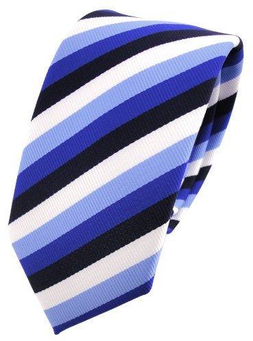 TigerTie - schmale Designer Krawatte in blau marine royal weiß pastellblau gestreift
