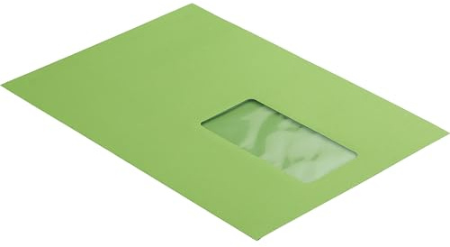 100 Stück, Farbige Briefumschläge, DIN C5, Haftklebung mit Abziehstreifen, Gerade Klappe, 130 g/qm Colorista, Mit Fenster, Grün, Blanke Briefhüllen