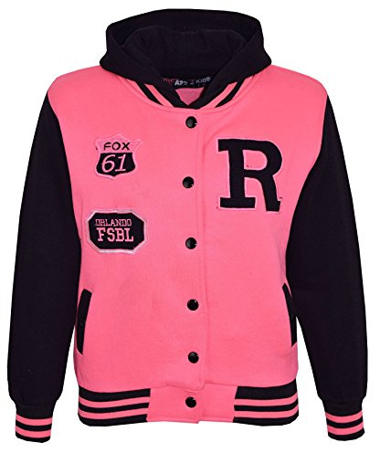 A2Z4Kids B.B Kapuzen R Fashion Fox Jacke Varsity Baseball - B.B Jacket New Fox Neon Pink 7-8