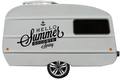 Grafix Wohnwagen Aufkleber für QEK Junior XXL Version Spruch Hello Summer Goodbye Spring (schwarz matt)